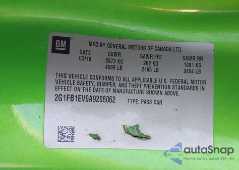 2010 Chevrolet Camaro 1Lt from USA, damaged, VIN 2G1FB1EV0A9206062